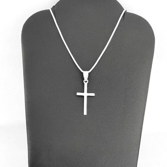 Sterling Silver Small Cross Necklace, Silver Chain, Religious Dainty Jewelry - Picture 5 of 14
